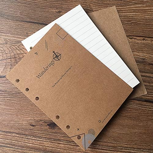 Inserções de planejador de folhas Wanderings® de 6 anel - refils de papel folhas soltas em branco grossas para periódicos recarregáveis,