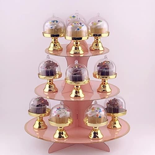 48pcs 4 “H x 2,75“ W Stand de bolo com tampa de cúpula, ouro