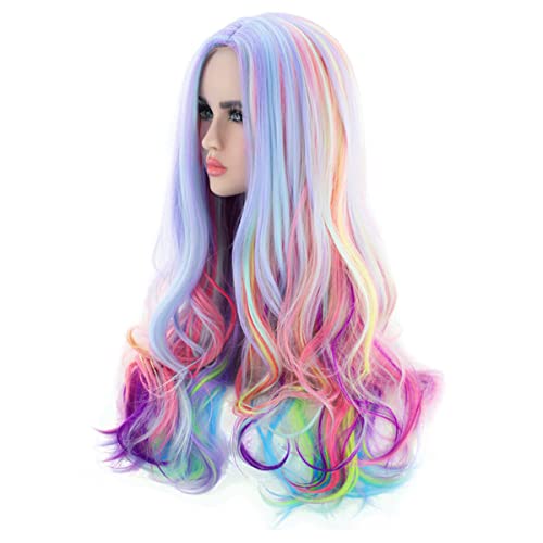 Peruca de arco -íris magqoo para mulheres perucas de várias cores longas