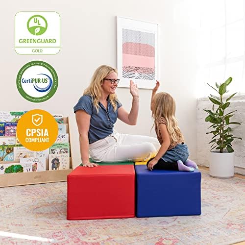 ECR4KIDS Softzone Fato Otomano Conjunto, quadrado, assentos flexíveis, variados, 4 peças