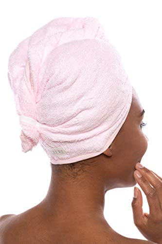 Toalha de cabelo do Texore Feminino de Bambu e Codão Terry Spa - Secagem rápida, Turbante de torção de cabelo absorvente para