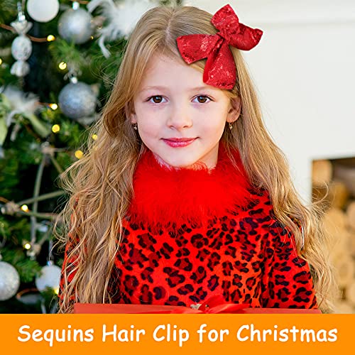 4 peças de Natal lantejoulas verdes vermelhas arco arco artesanal de cabelos elásticos barretas de fita lantejoulas fadas clipe de cabelo acessórios de cabelo de natal