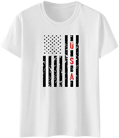 Mulheres 4 de julho Tops de manga curta USA Flag Star Tshirts Camisetas redondas pescoço treino casual Exercício camisetas