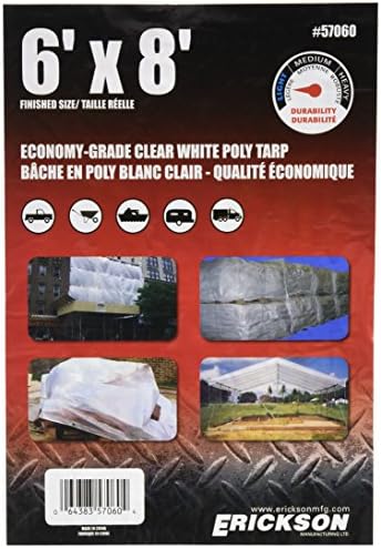 Erickson 57060 Clear White Economy Grade Poly Tarpo, 6 'x 8', 1 pacote