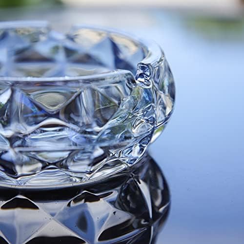 Tossew Crystal Glass Cinzay, cinzeiro redondo de diamante para cigarro, bandeja de cinzas decorativas para o escritório