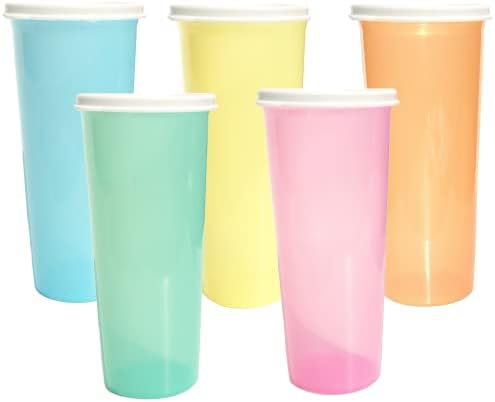 Conjunto de copos de empilhamento em linha reta de 16oz / 470 ml de 5 cores pastel
