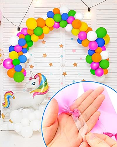 Coogam 100pcs Balões Rainbow Color Redused com tiras de fita de balão de 16 pés, kit de tira de arco de balão de látex para festas para festas de festas de casamento