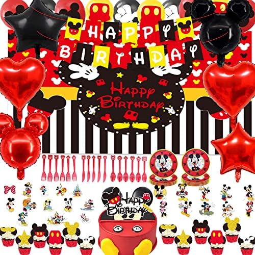 161 PCs Cato -Mouse Birthday Party Supplies para 10 convidados, incluem banner de aniversário, capota de bolo, tampo de cupcakes, balão de látex, guardana
