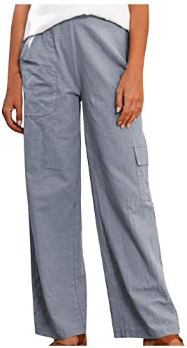 Calça de moletom de Yalfjv para mulheres calças de calça casual mulheres longas calças com várias bolsas de calça sólida