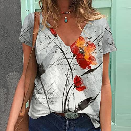 KCJGIKPOK BOHO TOPS PARA MULHERES, FLORAL GRAPHIC IMPRESSO VNECK VNECK MANAGEM DE MUNDA CURTA DRESSIDO TOPS TUNICA DE SUMPLE