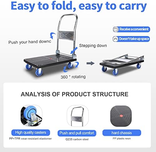 Push Cart Dolly Cart Plataforma Caminhão manual com carrinho de bagagem de caminhão de 800 lb Dollo