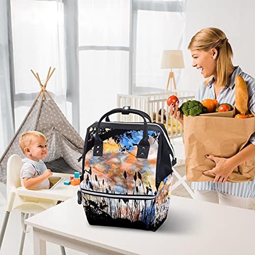 Paisagem de outono Bolsa de fralda de grama balançante mochila mamãe mamão de grande capacidade bolsa de enfermagem bolsa de viagem para cuidados com o bebê