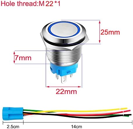 Gebildet 0,87 polegada/22mm de aço inoxidável botão momentâneo de 12V-24V LED 1NO1NC SPDT no botão Off Waterspert com plugue