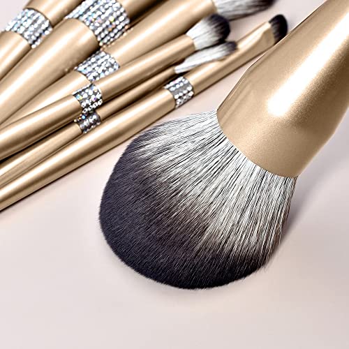 Pincel de maquiagem wxynhd conjunto de 12pcs pincéis incrustados de diamante brilhantes ferramentas cosméticas femininas