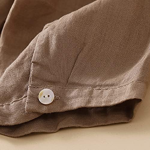Tops de linho de algodão para mulheres V Botão de pescoço de meia manga Camiseta sólida cor solta blusa de verão camisas casuais
