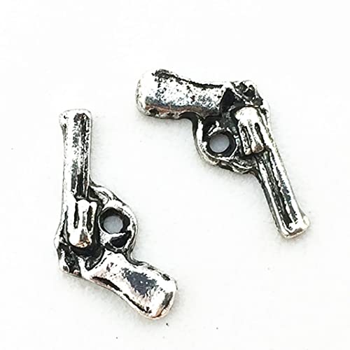 Jerclity 100 peças forma de pistola antigo lasco de unhas prateadas encantos de pistola de traseiro plano 3d adesivo de