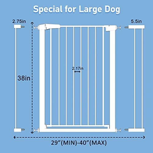 Portão de cachorro extra alto para escadas e portas, largura ajustável de 29 ”a 40” com altura de 38 ”, portões de estimação com