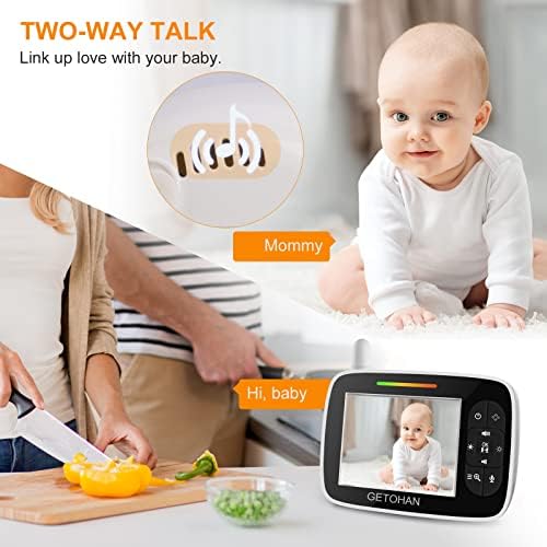 Monitor de bebê de vídeo getOhan com câmera e áudio, monitor de câmera de bebê com zoom de pan-inclinação remoto, monitor de vídeo sem fio com visão noturna, exibição de temperatura, conversa bidirecional