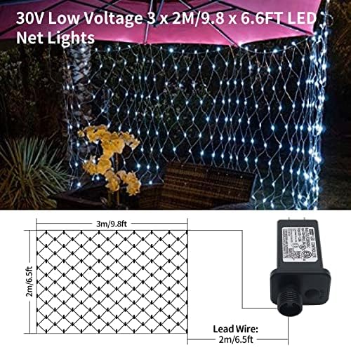 Luzes da rede Decorações de Natal, 9,8 pés x6,6ft 200 LEDs Luzes de malha ao ar livre, 8 modos 30v Baixa tensão conectável Luzes de cordas da rede de arbustos para arbustos