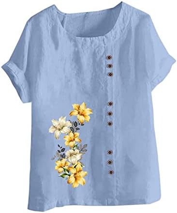 Camisetas para mulheres de verão de linho de algodão casual tops de túnica plus size floral camisetas fofas de ajuste