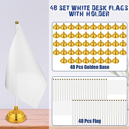 Tatuo 48 PCs Mini bandeiras de mesa brancas no bastão com estandes 5,51 x 8,27 Escritório Bandeira de mesa sólida branca para