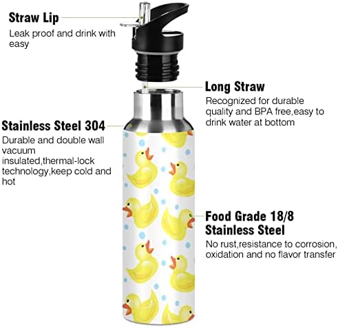 Umbiriko Duck Water Bottle Thermos com tampa de palha 20 oz para crianças meninos meninos, Animação de onda à prova de vazamentos,