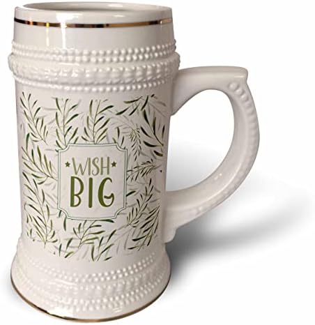 3drose verde e branca folhosa natureza botânica tema desejar grande ... - 22oz de caneca de Stein