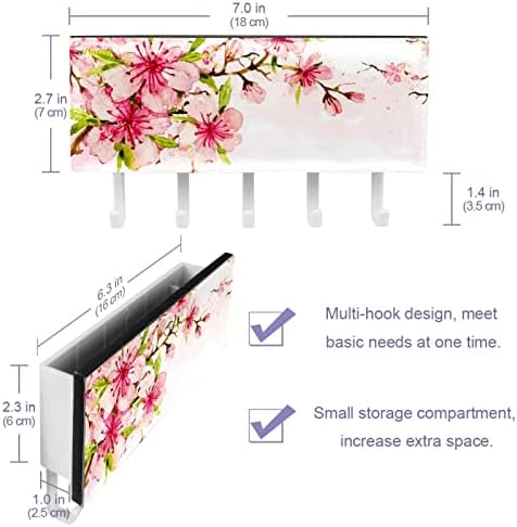 Laiyuhua adesivo colorido ganchos com 5 ganchos e 1 compartimento para armazenamento, perfeito para sua entrada, cozinha, quarto de cereja floral na primavera