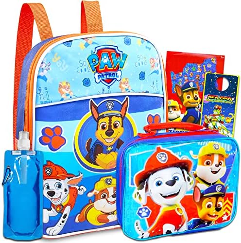 Mini mochila Paw Patrol com lancheira para crianças, garotos ~ 5 PC School Supplies Pacote com bolsa escolar de patrulha de 11