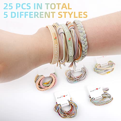 25 PCS Bracelelets capacas laços para mulheres e meninas, 5 estilos, suportes de rabo de cavalo, laços de cabelo elásticos, sem