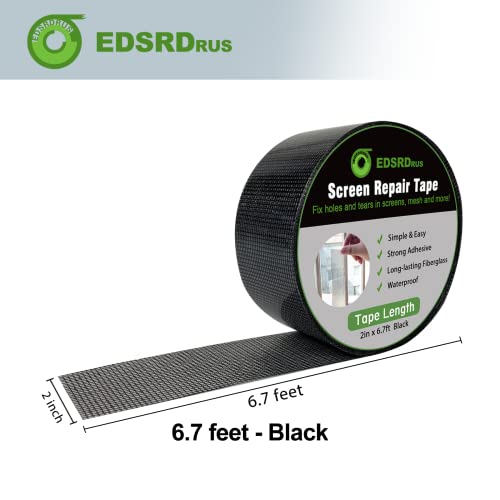 Fita de reparo de tela de tela de edsrdrus 2 ”x 6,7ft Kit de reparo de tela preta da janela Fita de 3 camadas de 3 camadas de fibra