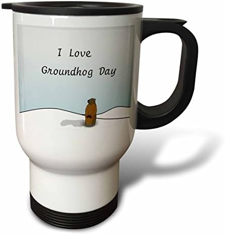 Impressão 3drose de I Love Groundhog Day caneca de viagem de desenho animado, 14 onças, aço inoxidável, branco