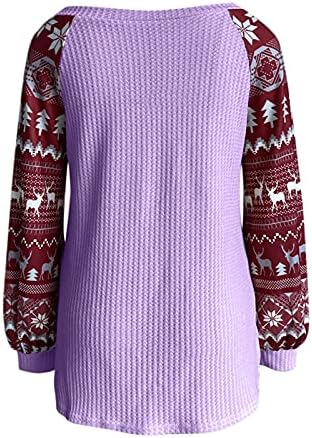Sweater de Natal feminino Novelty fofty gráfico de bloco de cores suéteres casuais v pescoço de manga comprida tops