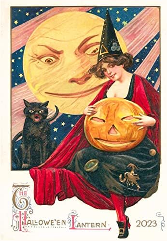 2023 Calendário de parede [12 páginas 8 x12] Halloween Pinup Witches Girls Vintage Postcards