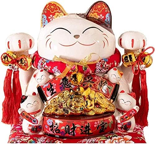 Gfdj riqueza boa sorte grande cerâmica maneki neko com braço movimentado criativo gato de gato piggy decoração feng