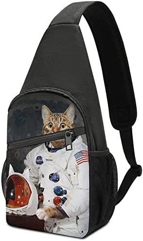 Space Astronaut Moon Cat Sling Sling Bag Casual Crosualbody ombro Backpack Saco de peito leve para caminhada de viagem