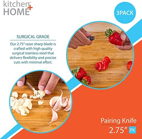 Kitchen + Faca de Paring Home - 2,5 ”Ultra Sharp Surgical Stainless Stainless Paring Knives - 3 pacote