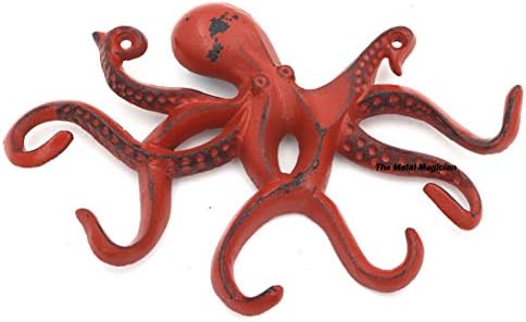 O gancho de key & parede do Magician Swimming Swimming Swimming Octopus, ferro fundido, rústico estilo vintage rústico, decoração de