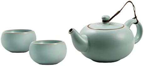 Zlxdp Ru Kiln Cerâmica Kung Fu Conjunto de chá Cyan Ru Conjunto de chá de porcelana Caixa de presente 2 xícara de presente