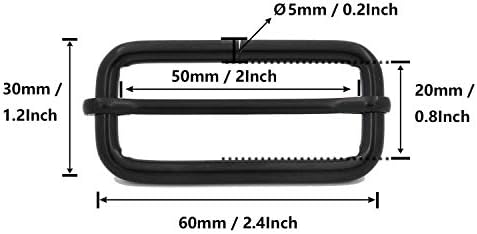 Fivela de retângulo preto de metal genérico 2 x 0,75 de tamanho interno de barra de barra de barra de barra de tira
