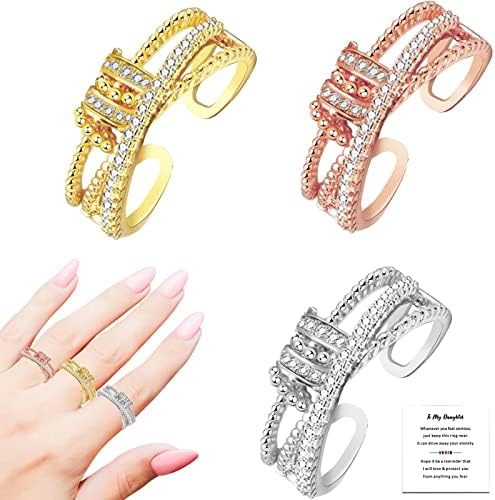 3 PCs Jansio Threanic Triple-spin Ring Ring Ring for Filhe, anel de anel de giratória ajustável, anel de anel de inquieto anti-ansiedade para alívio do estresse