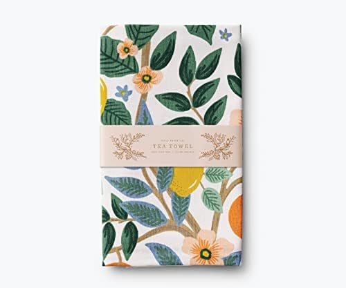 Rifle Paper Co. Citrus Grove Tea Toalha - Toalha de algodão elegante para secagem ou exibição, 28 L x 21 W, adição perfeita para