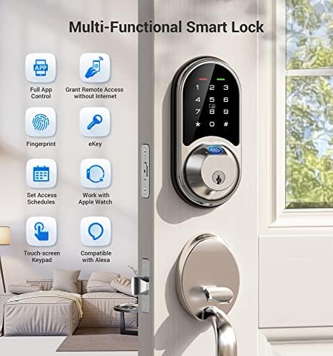 Veise Smart Lock, trava de porta de impressão digital, trava de porta de entrada 7 em 1 sem chave com controle de aplicativo, teclado eletrônico de tela sensível