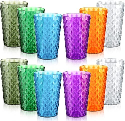 Conjunto de 12 copos de água de água de plástico reutilizáveis ​​de acrílico 14 oz de óculos de suco premium inquebrável em cores