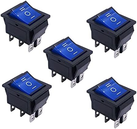 TWRQA 5pcs AC 250V/16A, 125V/20A Luz azul iluminada ON/OFF/ON DPDT 6 PIN 3 POSITIONAR ROGHER ROGHER CHANCHERES