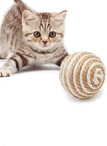 Lzyjw Sisal Cat Toy Scratch Pet Toy Cat Ball Supplies interativos Teaser para Cats & Kitten com Bola Exercício 4pack