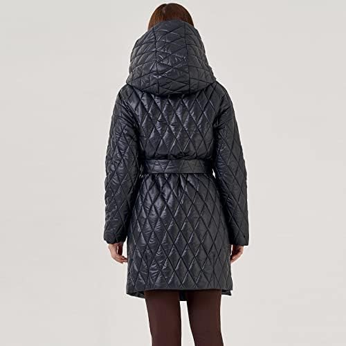 Jaqueta com capuz feminina de casaco de jacket de inverno de inverno com manga comprida com cinto de roupas de puffol acolchoadas