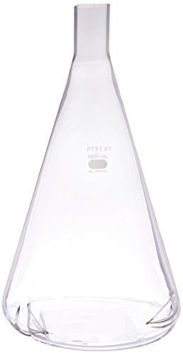 Corning Pyrex Borossilicate Glass Shaker DeLong Erlenmeyer Flask com defletores extras profundos, capacidade de 4000 ml