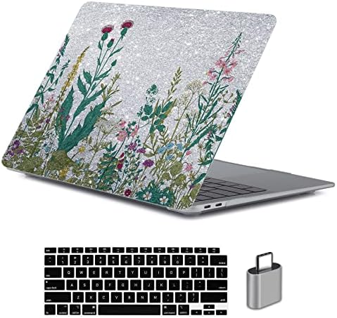 LanBailan Compatível para MacBook Air 13 polegadas 2020 2019 2018 Lançamento A2337 M1 A2179 A1932 Retina Display com ID de toque, capa de laptop de prata Bling e capa do teclado e adaptador tipo C, borboleta vermelha