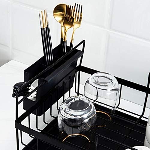 Jahh Black Dish Rack - Rack de prato de metal de cozinha, pia de bancada removível Rack de armazenamento de colher de mesa de bancada